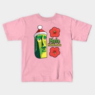 Tiki Style Easter Island Moai Wishes Merry Christmas in Hawaiian - Mele Kalikimaka Kids T-Shirt